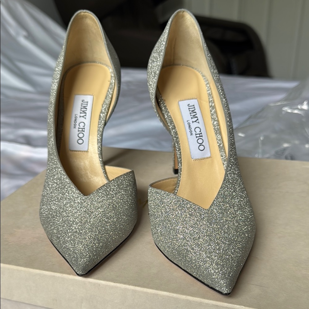 Jimmy Choo JIMMY CHOO 
Glitter Sophia 100 Pumps 37.5  Silver